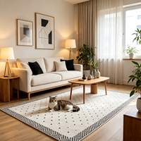 Alfombra Moderna de Diseño Geométrico, Jacquard de Polipropileno con Diseño de Puntos, Beige y Negro, Antideslizante y Lavable para Sala de Estar o Dormitorio