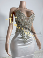 Robe de bal Ocstrade à épaules dénudées ornée de perles brillantes, robe longue pour femme, robe de mariée blanche à plumes, robe de haute couture à traîne