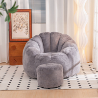 Fauteuil pouf rond moderne capitonné avec ottoman assorti en tissu microfibre gris ultra doux, design une place