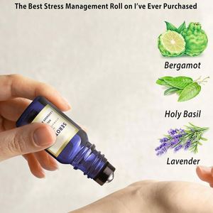 Mélange d'aromathérapie Rouleau anti-stress Lavande Bergamote Basilic sacré Cadeaux de soulagement du stress Rouleau calmant sur l'huile essentielle - Product Image 4