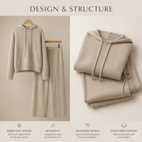 Ensemble survêtement décontracté tricoté pour femme, écoresponsable, automne, avec pull à capuche et pantalon large à cordon de serrage