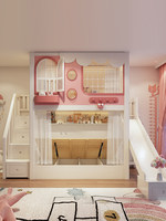 Lit superposé moderne personnalisable en bois massif avec barrières de sécurité, style cabane dans les arbres, pour garçons et filles, lit double princesse, base secrète rose