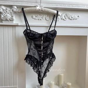 I especially adore *Sexy Onesie Nightgown, French Lace, Pure and Alluring Hollow-Out See-Through Body <b>Shaping</b> <b>Bodysuit</b> - Product Image 4
