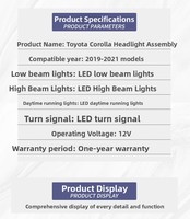 Ensemble de phares LED complets pour Toyota Corolla 19-25 avec lentille de projecteur à double faisceau et clignotants séquentiels