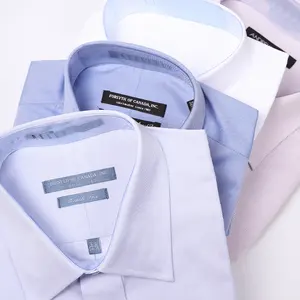 Kemeja Formal untuk pria, kaus bisnis tanpa besi lengan panjang berkerut 100% katun kualitas tinggi