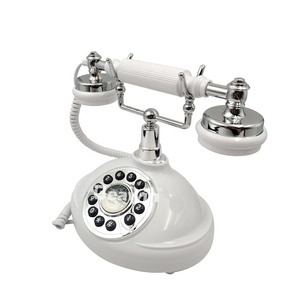 Téléphone fixe <span class=keywords><strong>filaire</strong></span> rétro blanc en métal avec sonnerie mécanique et bouton-poussoir en résine époxy durable pour hôtel et bureau - Product Image 2