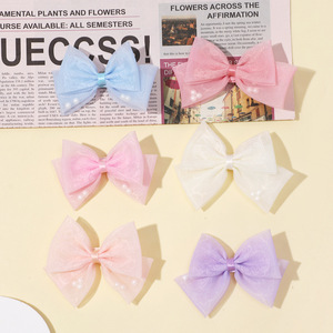 <span class=keywords><strong>Barrettes</strong></span> mignonnes pour enfants avec nœuds en perles et mailles, pinces à cheveux alligator douces, accessoires pour filles - Product Image 2