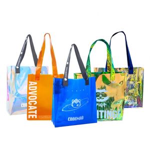 กระเป๋าโฮโลแกรมสีสันสดใสแบบกำหนดเอง, กระเป๋าโท้ท, ถุงบรรจุภัณฑ์ใส PVC, ถุงช้อปปิ้งสำหรับบรรจุของขวัญสีรุ้ง - Product Image 2