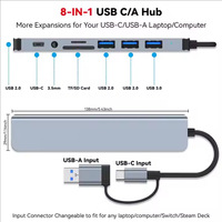 Hub USB-C en métal de haute qualité 7-en-1 avec ports USB 3.0, USB-A, lecteur de cartes SD/TF, prise audio 3,5 mm et ports Type-C