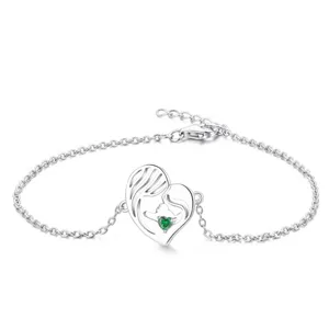 YL Personalisation Colourful Zirconia Bracelets Rhodium Plated Heart 925 Sterling Silver Women Bracelet For MOTHER'S DAY