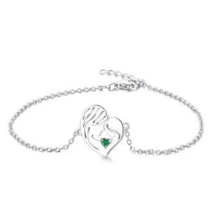 Pulseira colorida banhada em zircônia, bracelete feminino com pingente de coração rodio, prata esterlina 925, para dia da mãe