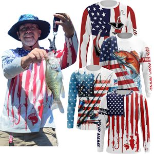 釣りシャツピュアカスタム昇華釣りジャージー漁師アメリカ国旗デザインUV保護長袖釣りシャツ - Product Image 1