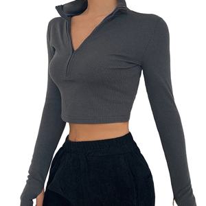 Camiseta de Manga Larga con Cierre de Cremallera y Cuello Medio Abierto, Estilo Informal, para Mujer, Nueva Colección Otoño Invierno - Product Image 2