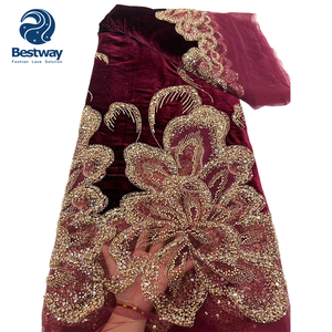 Bestway Luxury Embroidery High Quality <strong>Velvet</strong> <strong>Lace</strong> Fabric with Heavy Beads and Sequins Evening Party for Nigeria Women - Product Image 1