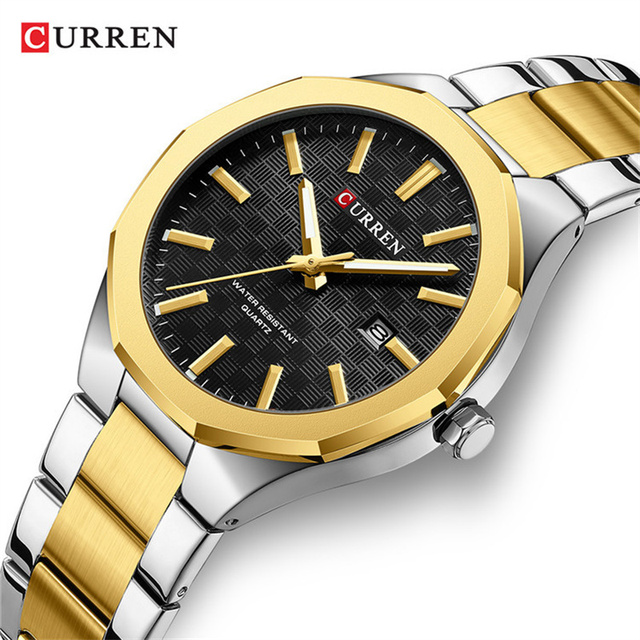 CURREN 8477 Top Luxury Watch Gold White Factory Simple Watches Stainless Steel Quartz Wristwatch Auto Date Clock Male Relogio