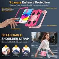 Étui antichoc robuste pour iPad A16 11e génération 2025 iPad 10e génération 10,9 2022 avec support rotatif à 360°, sangle d'épaule et porte-stylo, rose bonbon