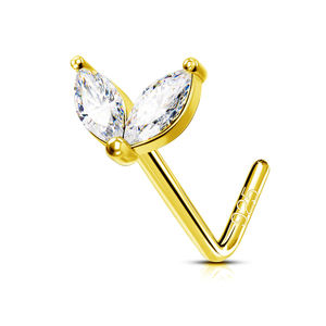 Lotus Wholesale Bijoux de piercing pour le nez en Argent sterling 925, forme L, avec Diamant CZ et motif Étoile Feuille - Product Image 2