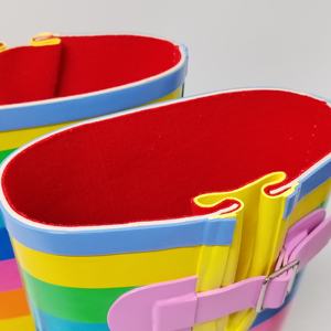 여성용 스트라이프 프린트 경량 고무 장화 방수 웰링턴 부츠 미끄럼 방지 에버그린 디자인 - Product Image 5