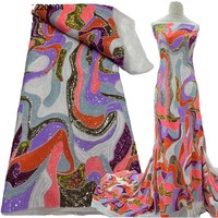Magnifique tissu en dentelle florale africaine de luxe, fait main avec des paillettes, filet chinois, écologique, 100% polyester, tissu pour vêtements, robes