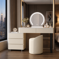 Ensemble de coiffeuse moderne en bois écologique avec miroir LED éclairé réglable et tiroirs de rangement pour chambre, hôtel, appartement