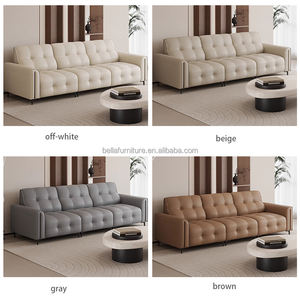 Ensemble de canapés sectionnels en cuir minimalistes modernes de style rétro luxueux et léger avec cadre en bois mi-ancien pour le salon - Product Image 2