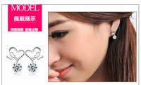 Vente en gros de boucles d'oreilles mode coréenne en argent sterling 925 pour femmes, bijoux tendance en plaqué or style baiser papillon