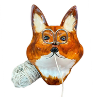 Boîte de rangement pour outils de tête de renard animal mural vintage, support de ficelle en céramique et de ciseaux