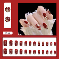 Uñas artificiales blancas y Burdeos con diamantes franceses, 24 unidades/caja, nuevo Acabado en polvo dorado brillante, uñas usables