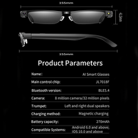 Lunettes Intelligentes Traducteur L802 avec Reconnaissance, Caméra d'Enregistrement Vidéo/Audio 8MP, Traduction IA, Contrôle Tactile/Vocal/par Application et Wi-Fi