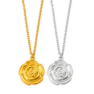 Elegante collana di fiori rosa alla moda per le donne placcato oro 18K catena di gioielli in acciaio inox alla moda regalo per lei - Product Image 1