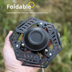 Réchaud pliable portable en acier inoxydable style soucoupe volante, à flamme puissante, à gaz butane, avec déflecteur de vent, pour pique-niques et camping - Product Image 4