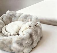 Coussin apaisant pour chat en fausse fourrure de lapin, ultra doux, rond, en forme de donut, antidérapant, lavable, nid douillet pour chats et petits chiens