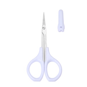 Tijeras de aseo de cejas de acero inoxidable de alta calidad, tijeras curvas rectas para dar forma a las cejas con cubierta de seguridad de plástico - Product Image 1