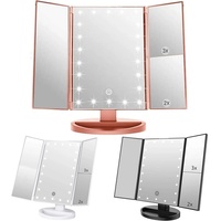 Miroir de Maquillage Trifold avec Lumières et Grossissement 2026 – 22 LED – Idéal Cadeau Femme – Vente en Gros