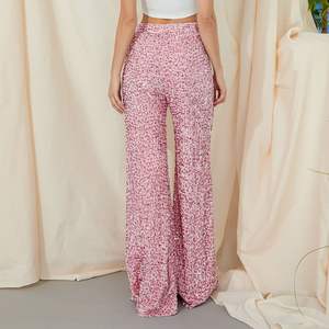 Pantalon décontracté pour femme Viviblook Z0205PT, couleur unie, à sequins, coupe large, taille mi-haute, amincissant, avec taille élastique - Product Image 5