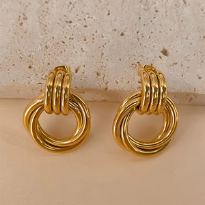 Orecchini Pendenti EManco in <span class=keywords><strong>Acciaio</strong></span> <span class=keywords><strong>Chirurgico</strong></span> Placcato Oro 18K, Impermeabili, con Nodo Grosso e Cerchio, Gioielli Moda Donna - Product Image 3