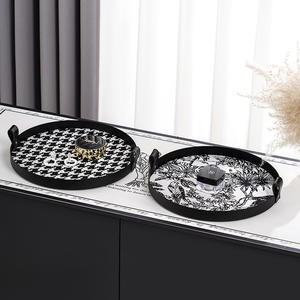 Plateau rond en métal avec poignée, ornements de bougies d'aromathérapie, plateau de présentation, rangement pour bijoux, cosmétiques, sensation haut de gamme - Product Image 1