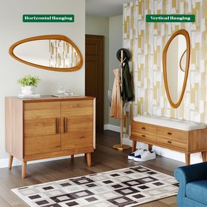 Miroir mural asymétrique Wiserset 19x30 pouces, cadre irrégulier en bois de pin, style moderne du milieu du siècle, pour chambre à coucher et salon - Product Image 6