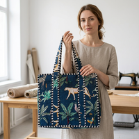 Sac fourre-tout décontracté indien fait main, durable, léger, pliable, à rayures imprimées, pour femme, réversible, grande fermeture éclair, doublure en lin