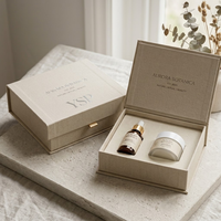 Boîte d'emballage cosmétique de luxe en lin texturé avec logo personnalisé, avec insert en papier, boîtes cadeaux rigides pour ensembles de produits de beauté