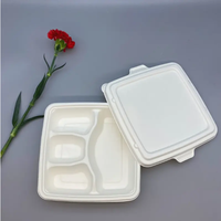 Plateau alimentaire biodégradable en pulpe de bagasse de canne à sucre avec couvercle, plateau de 9 pouces avec couvercle en pulpe PET