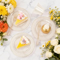 Ensemble de vaisselle jetable en plastique pailleté or de 150 pièces comprenant 50 assiettes à dessert pailletées, 50 fourchettes, 25 gobelets pour fête