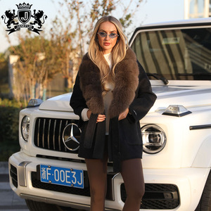 <span class=keywords><strong>Manteau</strong></span> d'hiver élégant Vêtement d'extérieur tendance <span class=keywords><strong>Femme</strong></span> <span class=keywords><strong>Manteau</strong></span> en cachemire et <span class=keywords><strong>laine</strong></span> mélangés de luxe avec col en fourrure de renard surdimensionné - Product Image 2