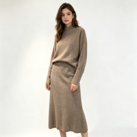 Ensemble de tricot doux effet cachemire personnalisé pour femme, pull à col haut + jupe longue, 2 pièces, vente en gros