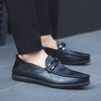 Chaussures en cuir véritable pour hommes, logo personnalisé, printemps-été, style britannique, mocassins à enfiler, chaussures de marche, semelle en caoutchouc antidérapante