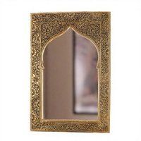 Miroir mural marocain doré orné en fer forgé, cadre d'inspiration artistique islamique, petite forme irrégulière, moderne, fait main, décoratif