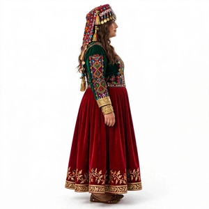 Low Price <b>High</b> Quality Vintage Embroidered Natural <b>Waist</b> Button Afghan <b>Dresses</b> Adults Girls Kuchi Flared Long Frock Trousers - Product Image 5