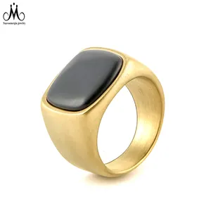 2022 Hot Sale Red Tiger Eye Black Onyx Turquoise Natural Stone 18K Gold Plated Men Stainless Steel Ring Jewelry