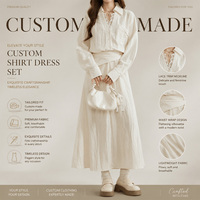 Robe évasée simple et élégante à col personnalisé, manches longues, style chemise, taille cintrée avec lien au dos, idéale pour le quotidien