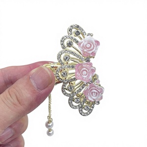 Hepburn Style lumière luxe doux métal Rose gland pince à griffe unisexe haute requin pince arrière de la tête chignon cheveux ac - Product Image 5